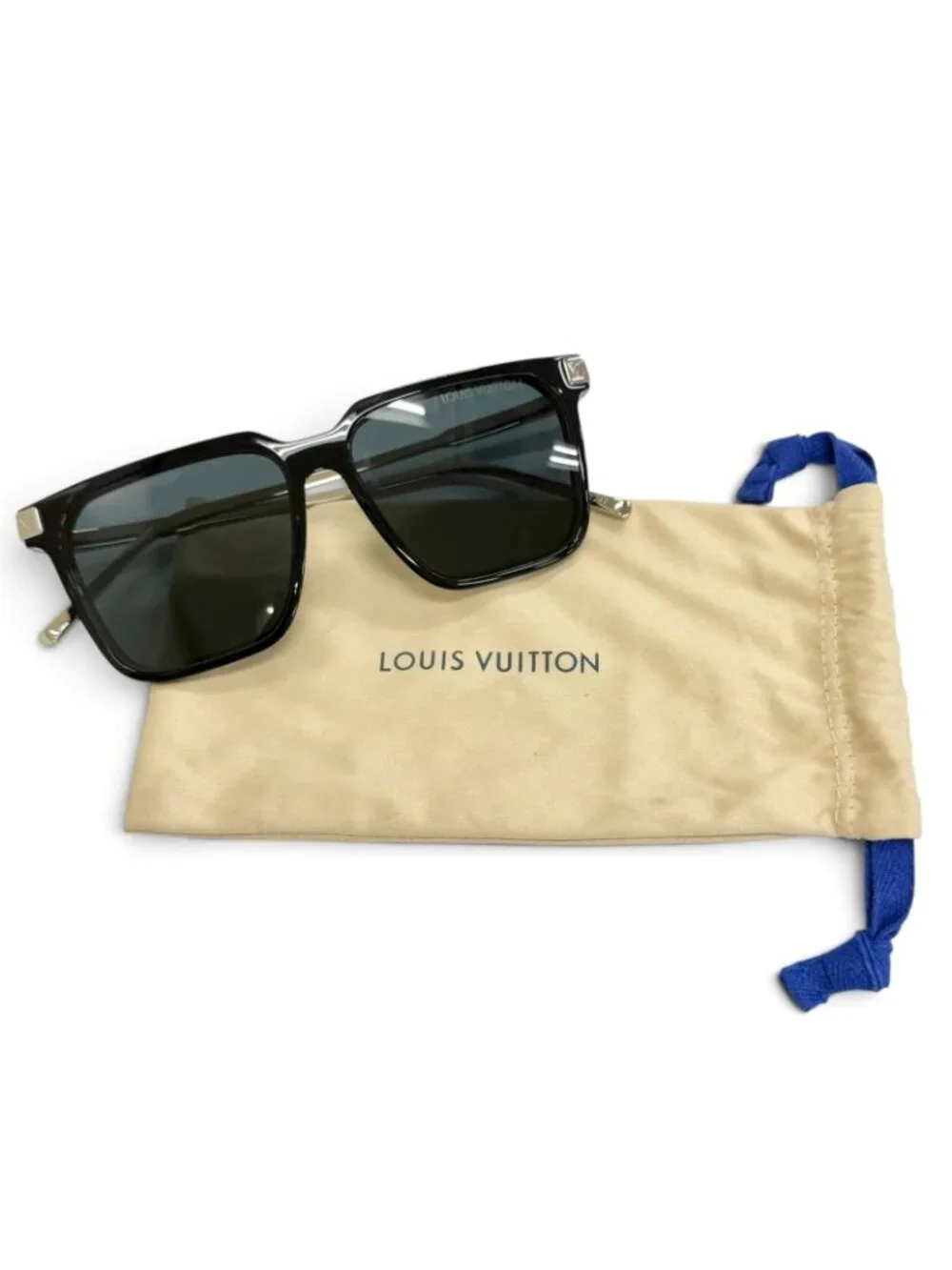 Louis Vuitton LV Rise Square Monogram Sunglasses Black Silver Demo Lens Eyewear